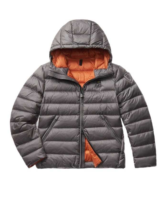 piumino grigio ferro e interno crem zucca da uomo con patch | BLAUER piumino grigio ferro e interno crem zucca da uomo con patch | BLAUER