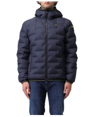piumino blu da uomo imbottito in piuma con logo patch | BLAUER