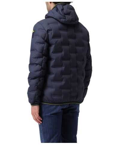 piumino blu da uomo imbottito in piuma con logo patch | BLAUER piumino blu da uomo imbottito in piuma con logo patch | BLAUER