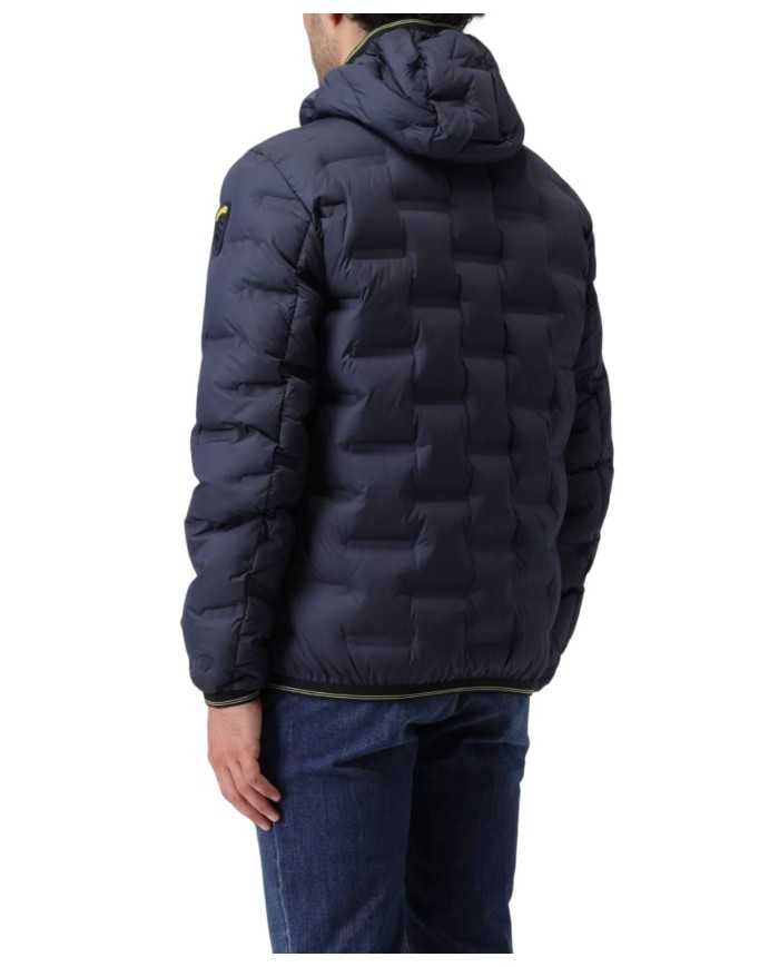 piumino blu da uomo imbottito in piuma con logo patch | BLAUER piumino blu da uomo imbottito in piuma con logo patch | BLAUER