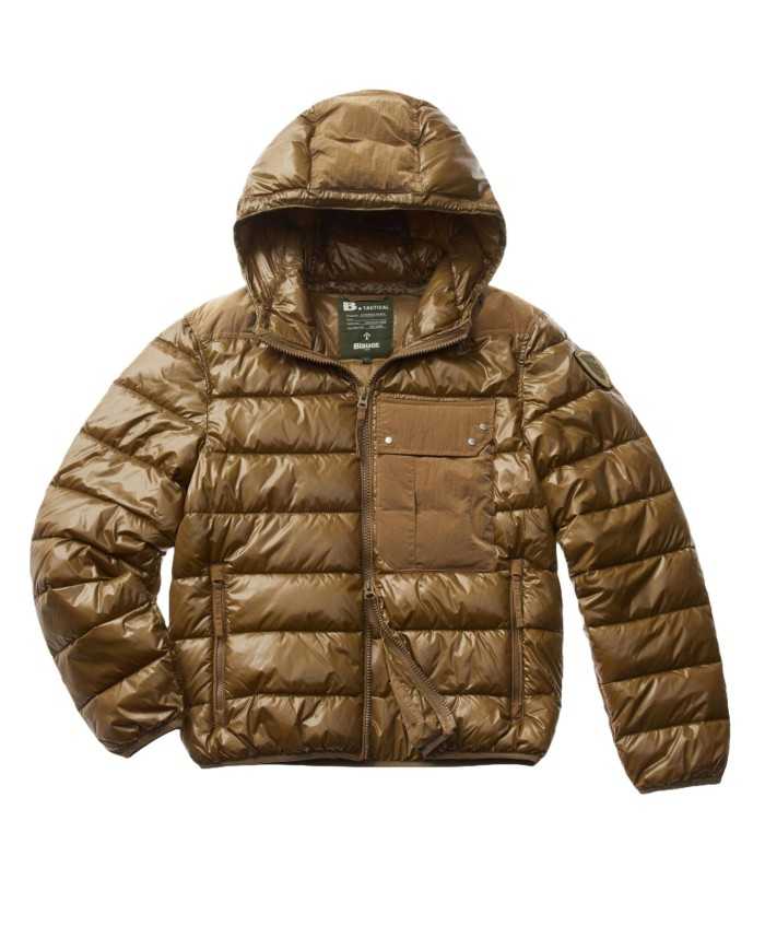 piumino imbottito in piuma, nocciola da uomo con patch logata | BLAUER piumino imbottito in piuma, nocciola da uomo con patch logata | BLAUER