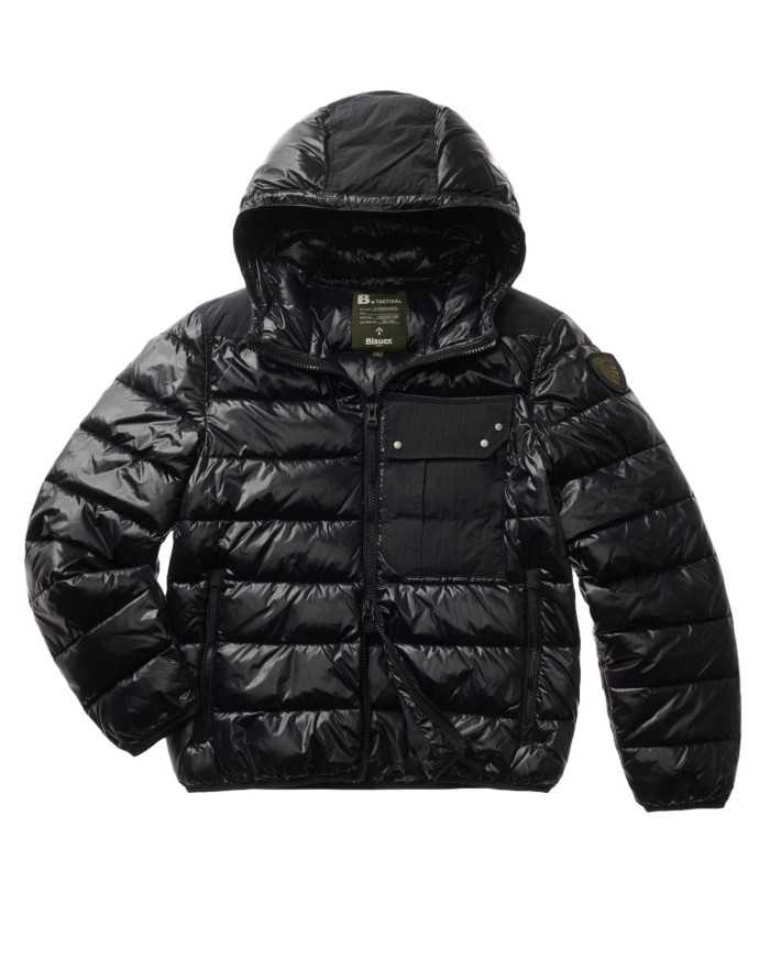 piumino imbottito in piuma, nero da uomo con patch logata | BLAUER piumino imbottito in piuma, nero da uomo con patch logata | BLAUER
