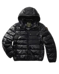 piumino imbottito in piuma, nero da uomo con patch logata | BLAUER