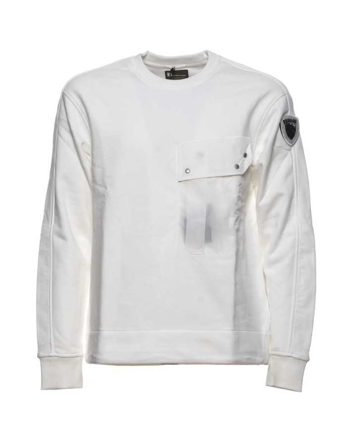 felpa bianco candido da uomo con patch logata su manica | BLAUER felpa bianco candido da uomo con patch logata su manica | BLAUER
