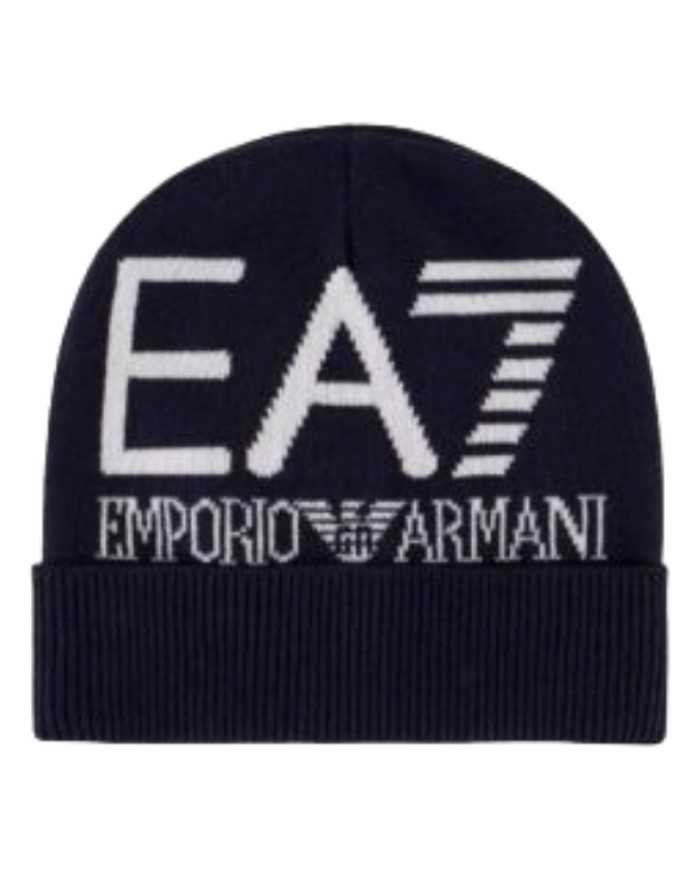 berretto navy e biano da uomo con maxilogo e risvolto | EA7