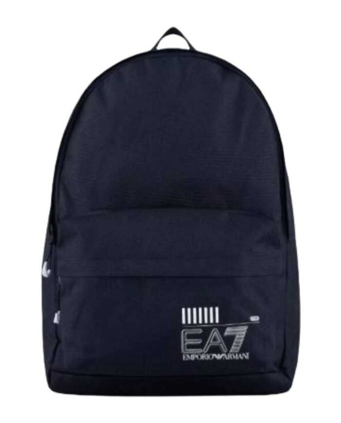 zaino navy con logo bianco ricamato da uomo con tasche e zip | EA7