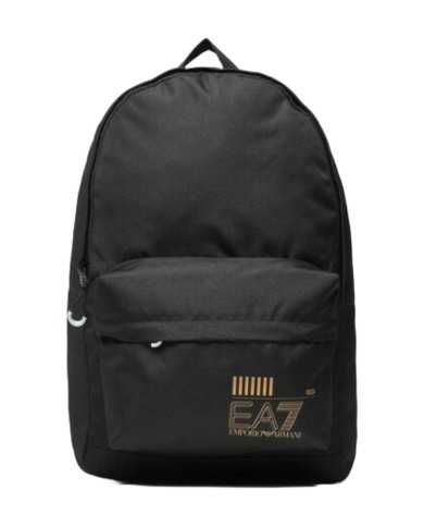 zaino nero con logo oro ricamato da uomo con tasche e zip | EA7