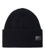 cappello nero da uomo con risvolto e patch in tono | EA7 cappello nero da uomo con risvolto e patch in tono | EA7