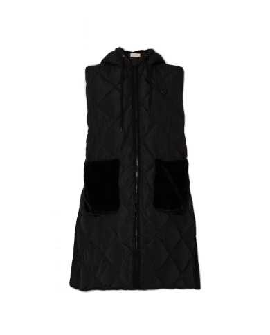 gilet lungo nero da donna con logo in alto a destra | LIU JO gilet lungo nero da donna con logo in alto a destra | LIU JO