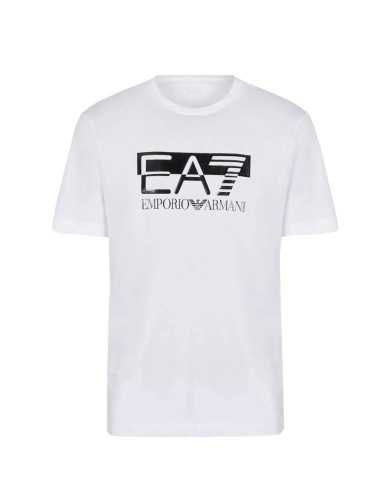 t-shirt bianca da uomo con stampa logata grande in contrasto | EA7 t-shirt bianca da uomo con stampa logata grande in contrasto | EA7