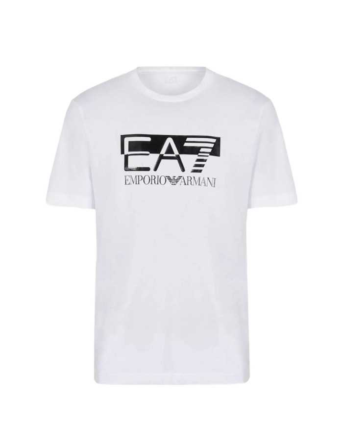 t-shirt bianca da uomo con stampa logata grande in contrasto | EA7 t-shirt bianca da uomo con stampa logata grande in contrasto | EA7