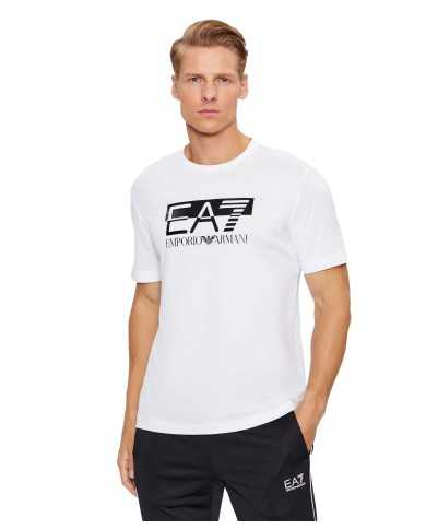 t-shirt bianca da uomo con stampa logata grande in contrasto | EA7 t-shirt bianca da uomo con stampa logata grande in contrasto | EA7
