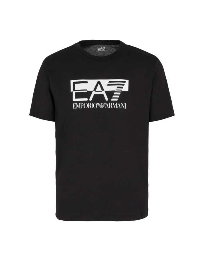 t-shirt nera da uomo con stampa logata grande in contrasto | EA7 t-shirt nera da uomo con stampa logata grande in contrasto | EA7