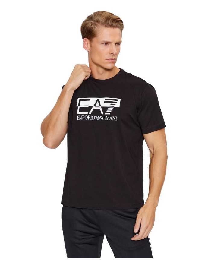 t-shirt nera da uomo con stampa logata grande in contrasto | EA7 t-shirt nera da uomo con stampa logata grande in contrasto | EA7