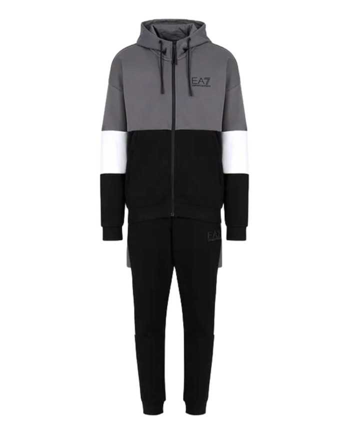 tuta nera da uomo con felpa e pantaloni joggers logati | EA7 tuta nera da uomo con felpa e pantaloni joggers logati | EA7