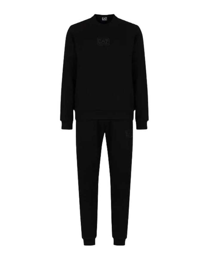 tuta nera da duomo con felpa e pantaloni joggers logati | EA7 tuta nera da duomo con felpa e pantaloni joggers logati | EA7