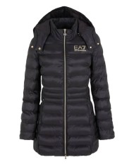 piumino svasato e trapuntato nero da donna con logo sul petto | EA7