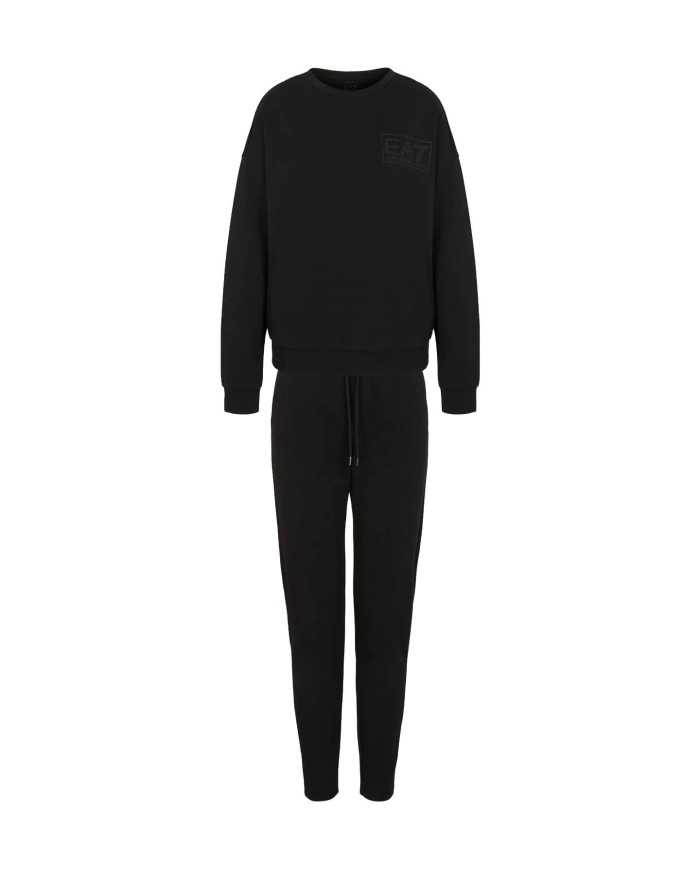 tuta nera da donna con felpa logata in strass e pantalone jogger | EA7 tuta nera da donna con felpa logata in strass e pantalone jogger | EA7