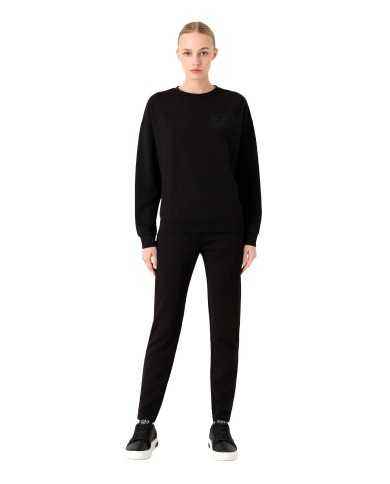 tuta nera da donna con felpa logata in strass e pantalone jogger | EA7 tuta nera da donna con felpa logata in strass e pantalone jogger | EA7