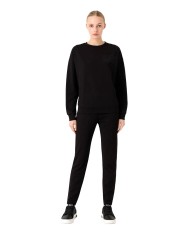 tuta nera da donna con felpa logata in strass e pantalone jogger | EA7 tuta nera da donna con felpa logata in strass e pantalone jogger | EA7