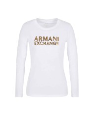 t-shirt a maniche lunghe nera da donna con logo | ARMANI EXCHANGE