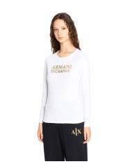 t-shirt a maniche lunghe nera da donna con logo | ARMANI EXCHANGE