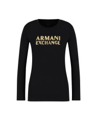 t-shirt a maniche lunghe nera da donna con logo | ARMANI EXCHANGE
