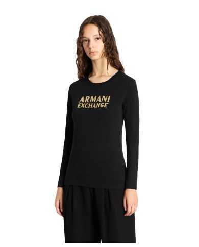 t-shirt a maniche lunghe nera da donna con logo | ARMANI EXCHANGE t-shirt a maniche lunghe nera da donna con logo | ARMANI EXCHANGE