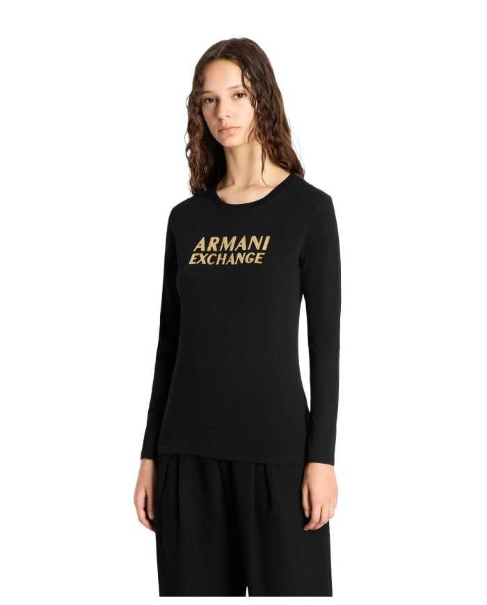 t-shirt a maniche lunghe nera da donna con logo | ARMANI EXCHANGE t-shirt a maniche lunghe nera da donna con logo | ARMANI EXCHANGE