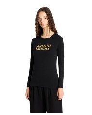 t-shirt a maniche lunghe nera da donna con logo | ARMANI EXCHANGE