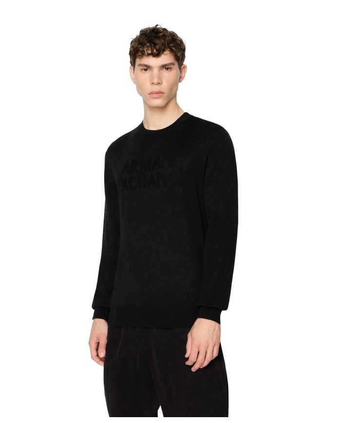 maglia nera da uomo con logo ricamo davanti | ARMANI EXCHANGE maglia nera da uomo con logo ricamo davanti | ARMANI EXCHANGE