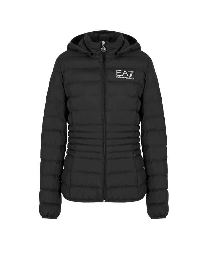 piumino con cappuccio fisso nero donna on logo in alto a destra | EA7 piumino con cappuccio fisso nero donna on logo in alto a destra | EA7