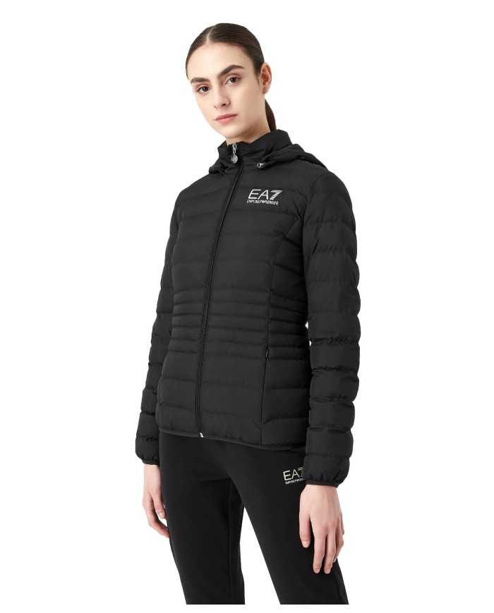 piumino con cappuccio fisso nero donna on logo in alto a destra | EA7 piumino con cappuccio fisso nero donna on logo in alto a destra | EA7