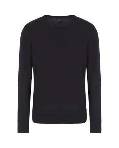 maglia navy da uomo scollo a V e logo su petto | ARMANI EXCHANGE maglia navy da uomo scollo a V e logo su petto | ARMANI EXCHANGE