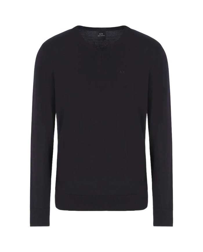maglia navy da uomo scollo a V e logo su petto | ARMANI EXCHANGE maglia navy da uomo scollo a V e logo su petto | ARMANI EXCHANGE