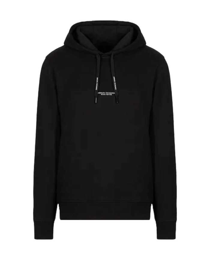 felpa con cappuccio nera da uomo con logo su petto | ARMANI EXCHANGE felpa con cappuccio nera da uomo con logo su petto | ARMANI EXCHANGE