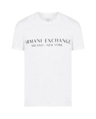 t-shirt bianca da uomo con stampa logata su petto | ARMANI EXCHANGE