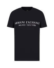 t-shirt navy da uomo con stampa logata su petto | ARMANI EXCHANGE