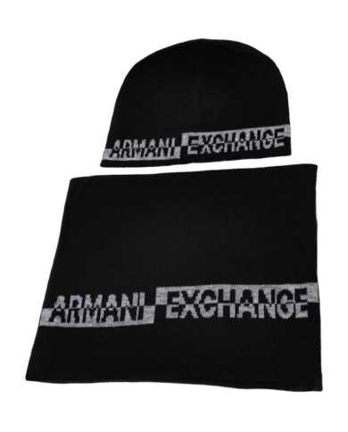 sciarpa + cuffia nere da uomo con logo a contrasto | ARMANI EXCHANGE