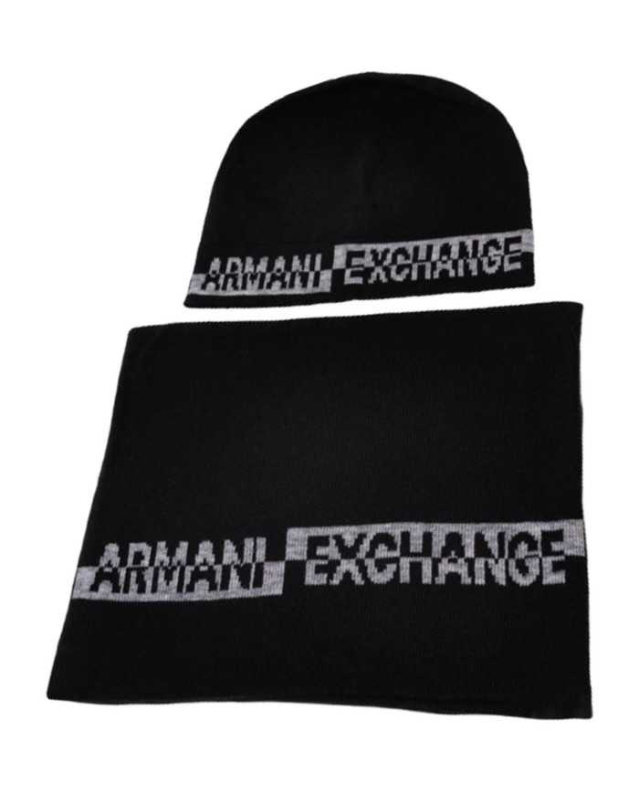 sciarpa + cuffia nere da uomo con logo a contrasto | ARMANI EXCHANGE sciarpa + cuffia nere da uomo con logo a contrasto | ARMANI EXCHANGE