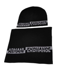 sciarpa + cuffia nere da uomo con logo a contrasto | ARMANI EXCHANGE