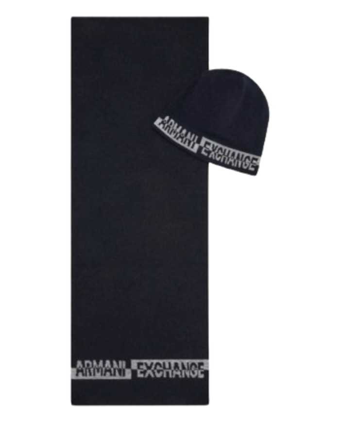 sciarpa + cuffia blu navy da uomo con logo | ARMANI EXCHANGE sciarpa + cuffia blu navy da uomo con logo | ARMANI EXCHANGE