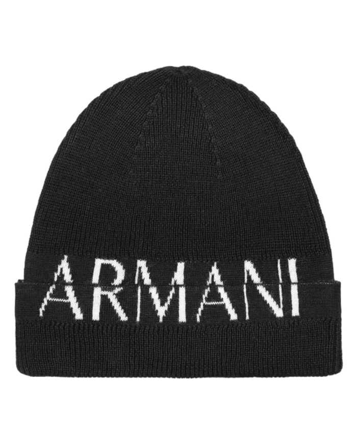 berretto nero da uomo con risvolto e maxi logo | ARMANI EXCHANGE