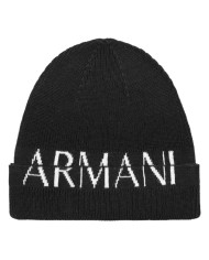 berretto nero da uomo con risvolto e maxi logo | ARMANI EXCHANGE