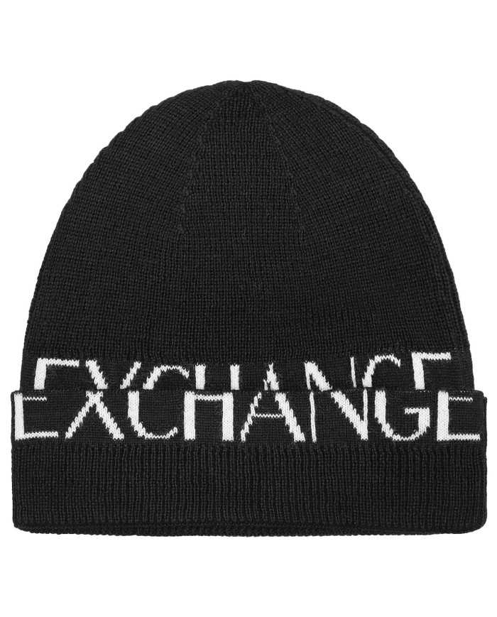 berretto nero da uomo con risvolto e maxi logo | ARMANI EXCHANGE
