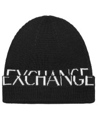 berretto nero da uomo con risvolto e maxi logo | ARMANI EXCHANGE