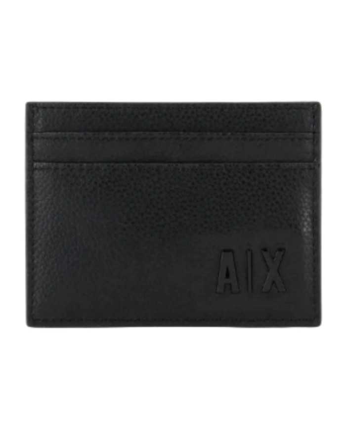 portacarte nero da uomo con logo a rilievo frontale | ARMANI EXCHANGE
