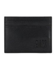 portacarte nero da uomo con logo a rilievo frontale | ARMANI EXCHANGE