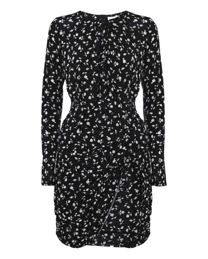 abito nero/avorio da donna con fantasia a fiori in contrasto | KOCCA