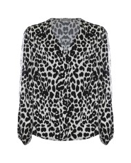 blusa nero/avorio da donna con fantasia animalier e scollo a V | KOCCA